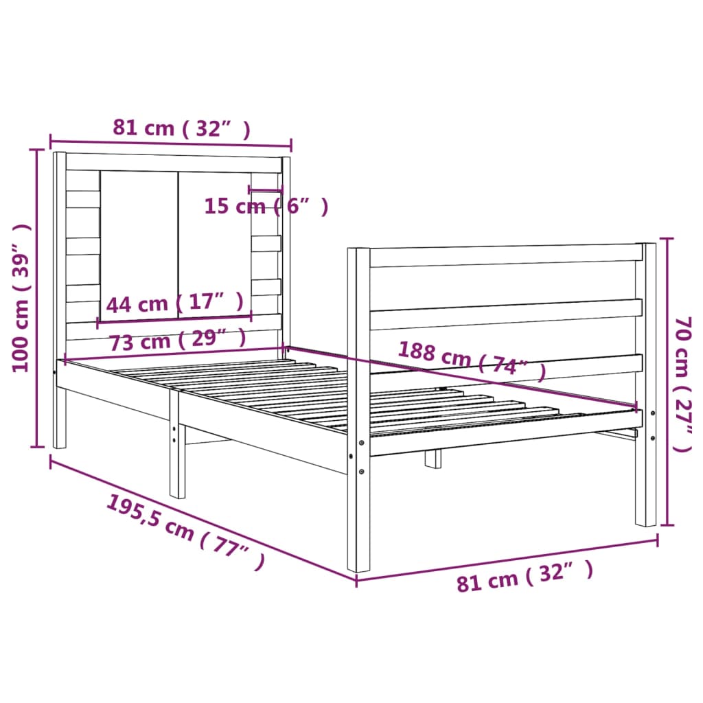 Giroletto in Legno Massello Bianco 75x190 cm Small Single - homemem39