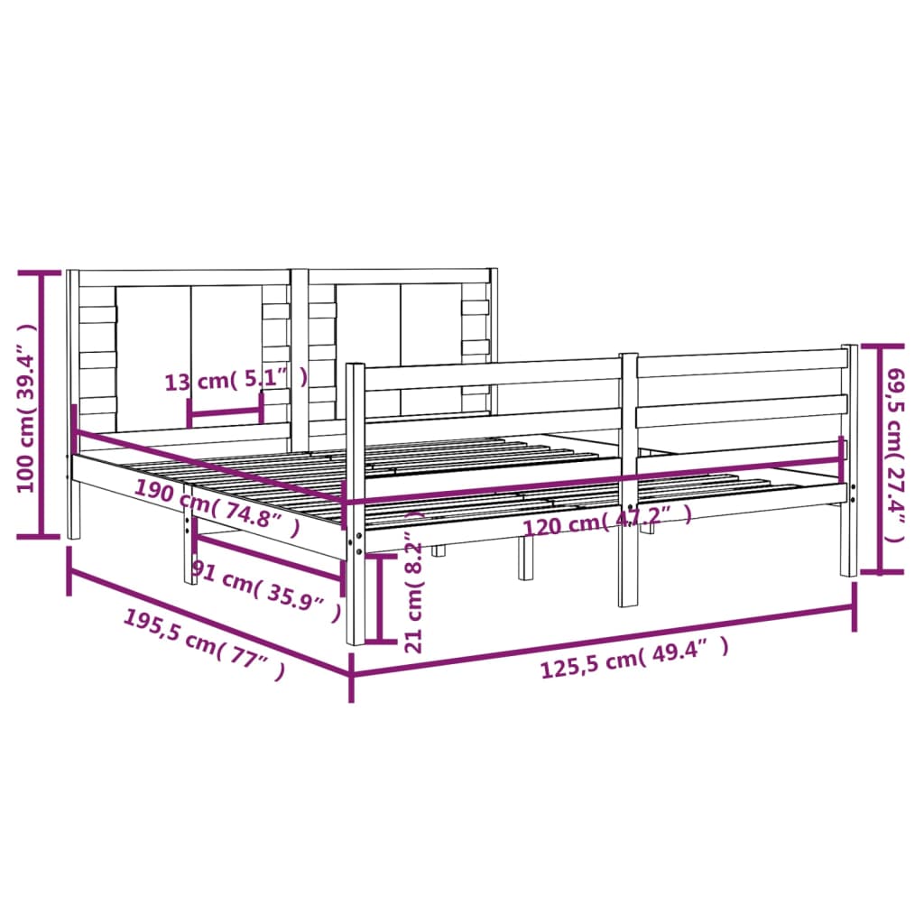 Giroletto in Legno Massello di Pino 120x190 cm 4FT Small Double - homemem39