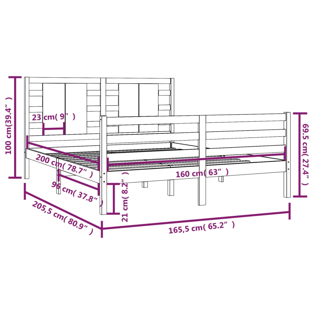 Giroletto Bianco in Legno Massello di Pino 160x200 cm - homemem39