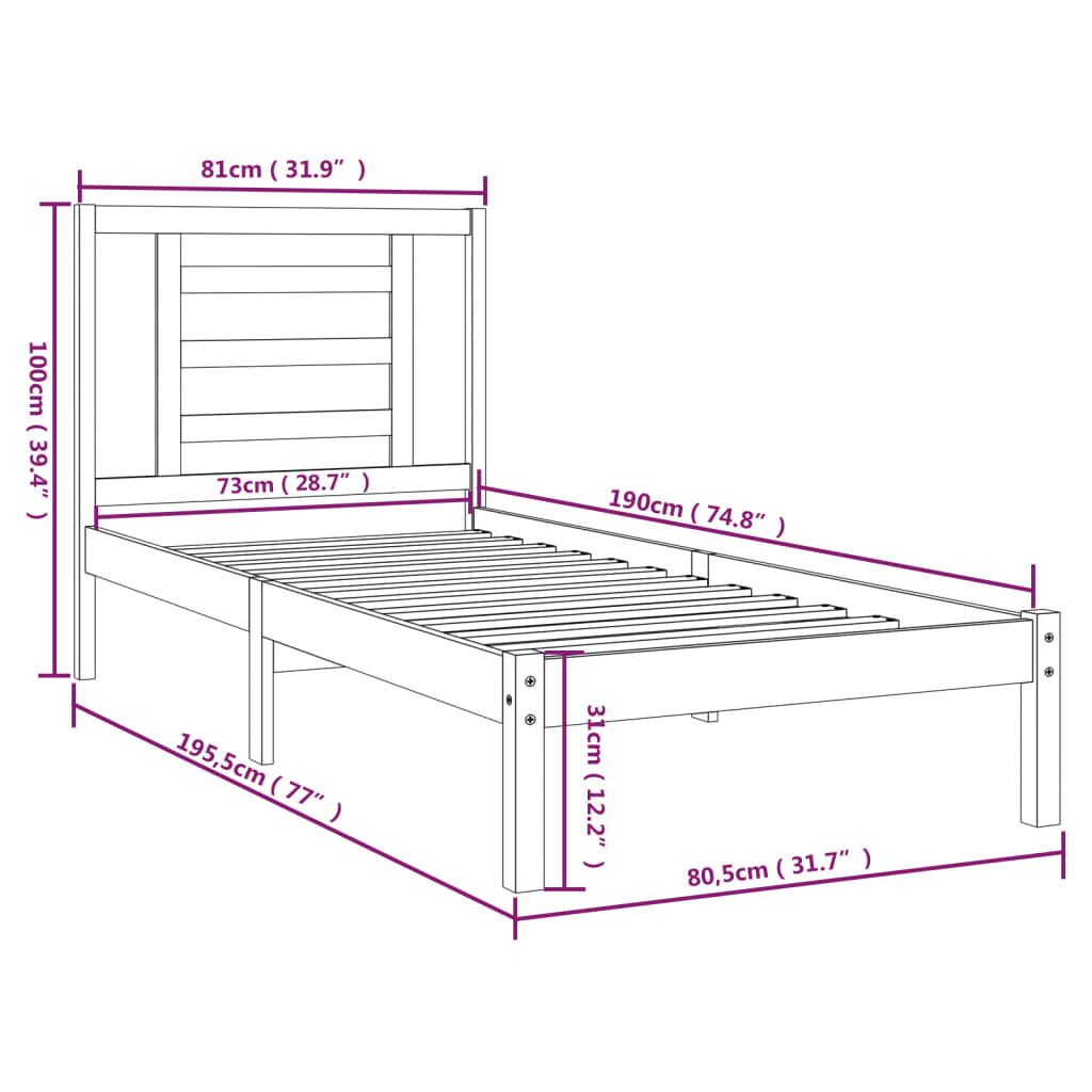 Giroletto Bianco in Legno Massello 75x190 cm Small Single - homemem39