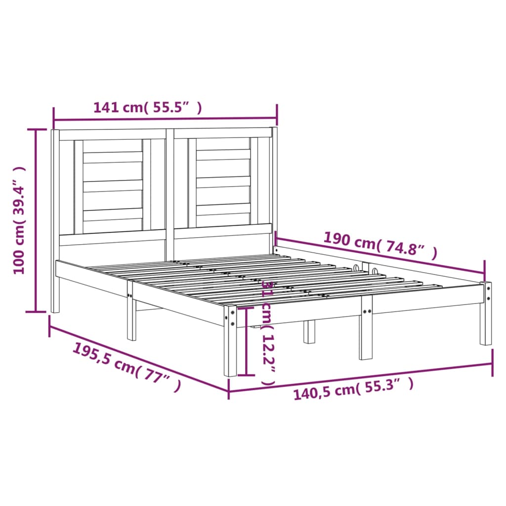 Giroletto Grigio in Legno Massello Pino 135x190 cm 4FT6 Double - homemem39