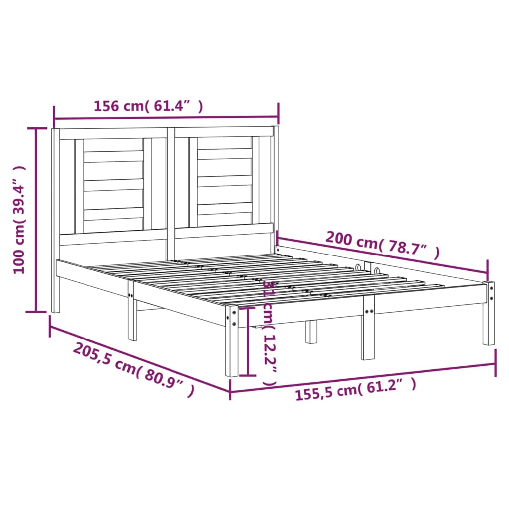 Giroletto Grigio in Legno Massello Pino 150x200cm 5FT King Size - homemem39