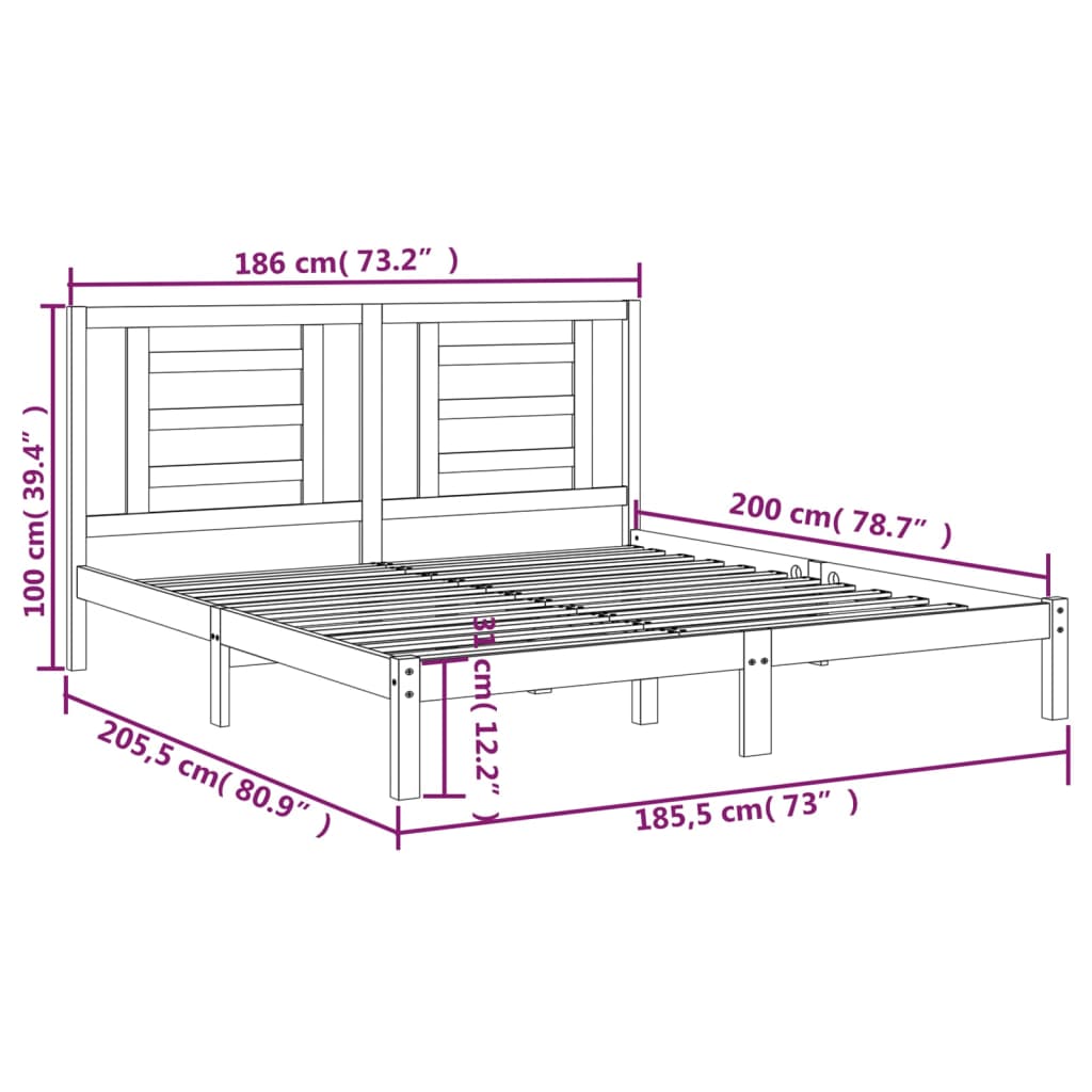 Giroletto Nero in Legno Massello 180x200 cm 6FT Super King - homemem39