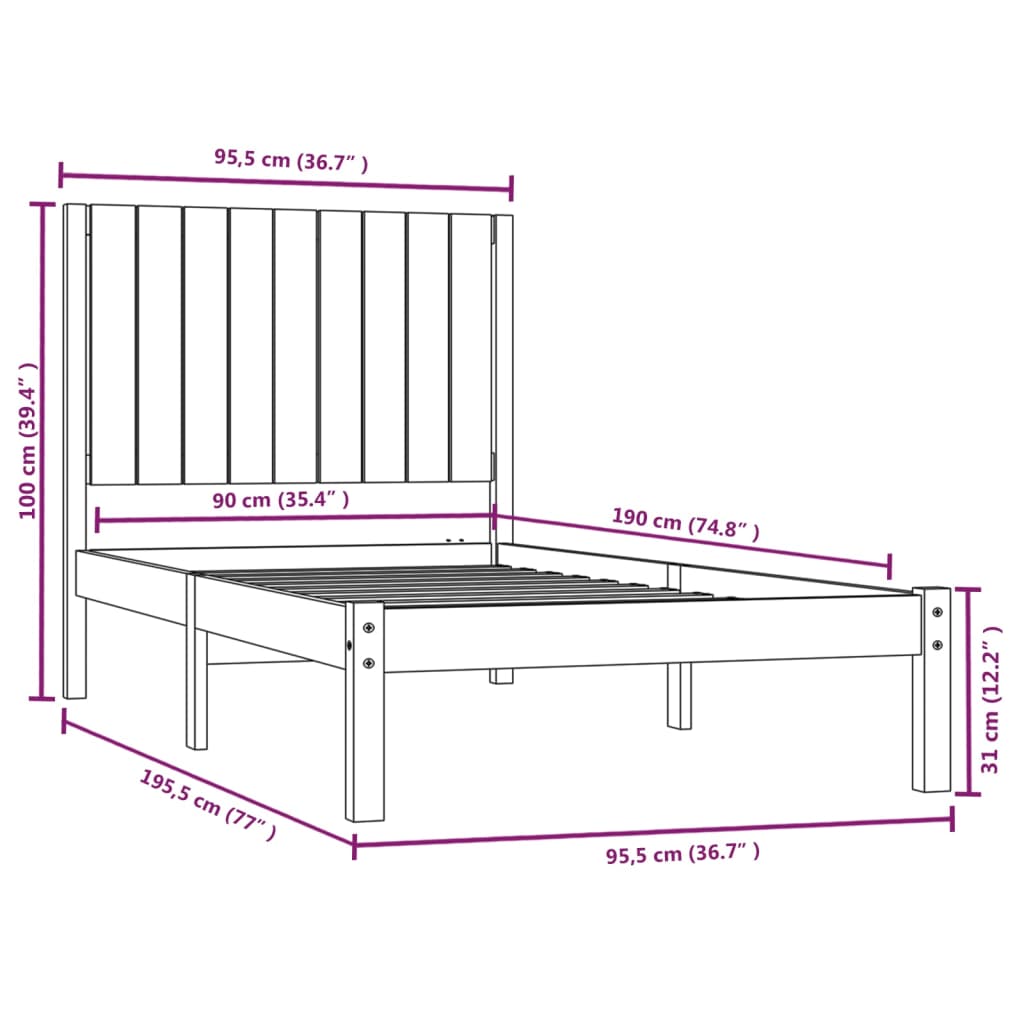 Giroletto Nero in Legno Massello di Pino 90x190 cm 3FT Single - homemem39