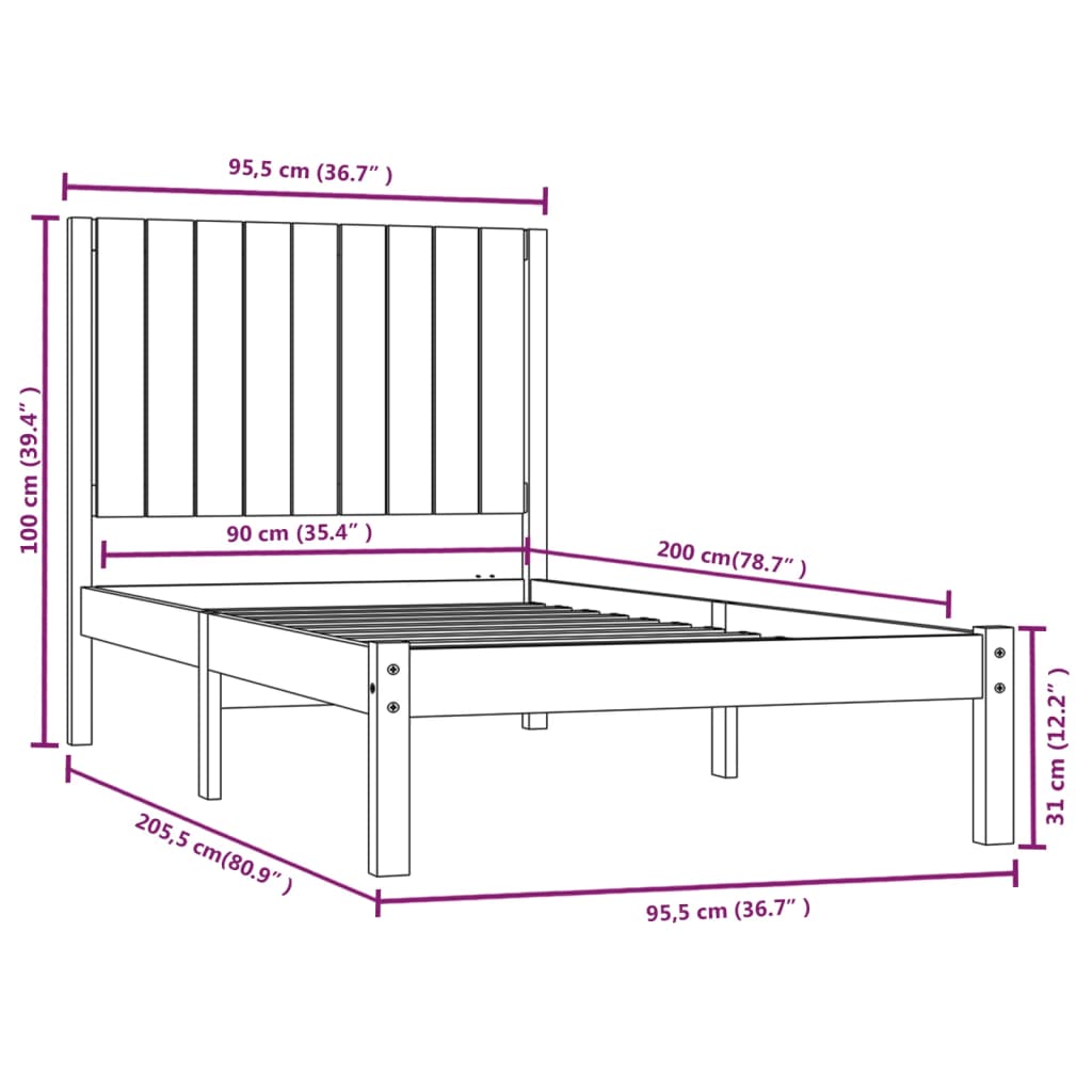 Giroletto Bianco in Legno Massello di Pino 90x200 cm - homemem39