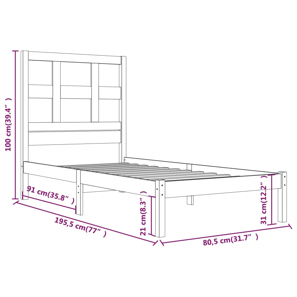 Giroletto in Legno Massello Nero 75x190 cm Small Single - homemem39