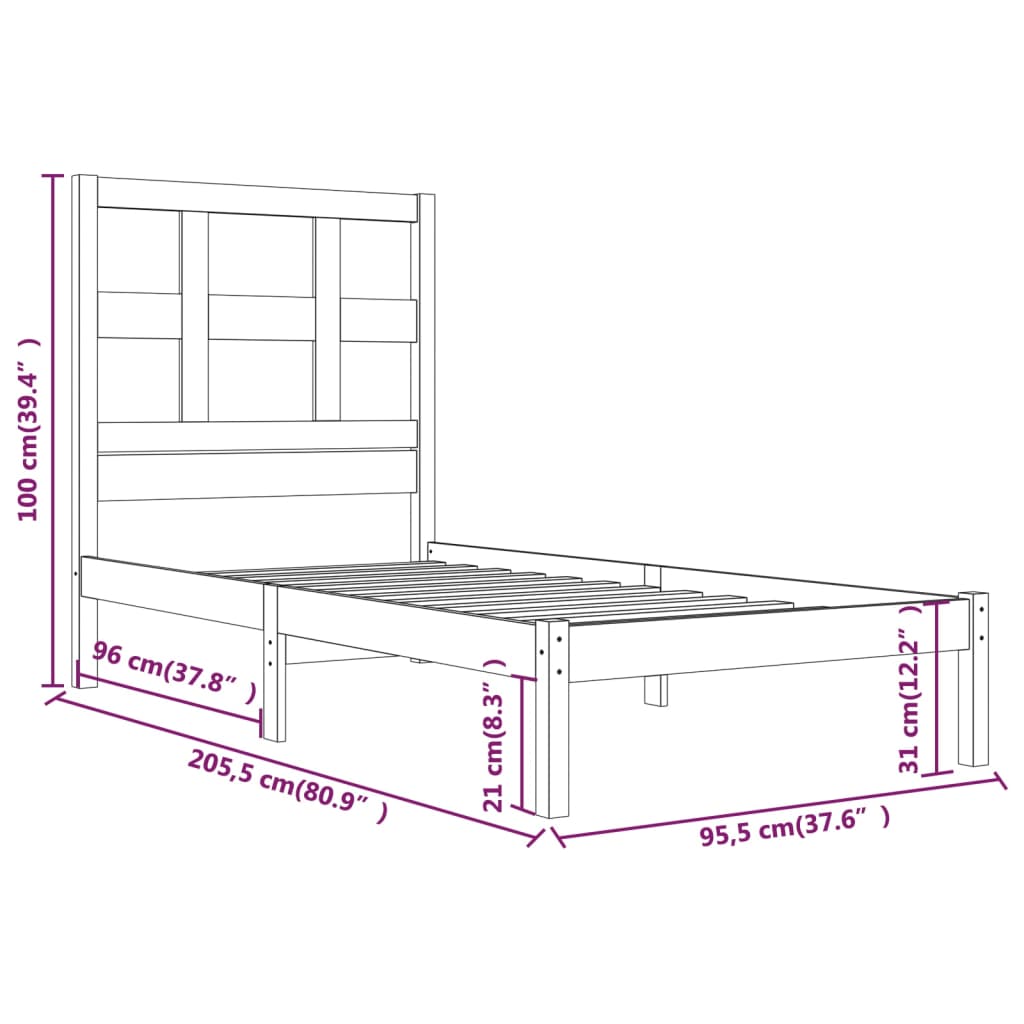 Giroletto Bianco in Legno Massello di Pino 90x200 cm - homemem39