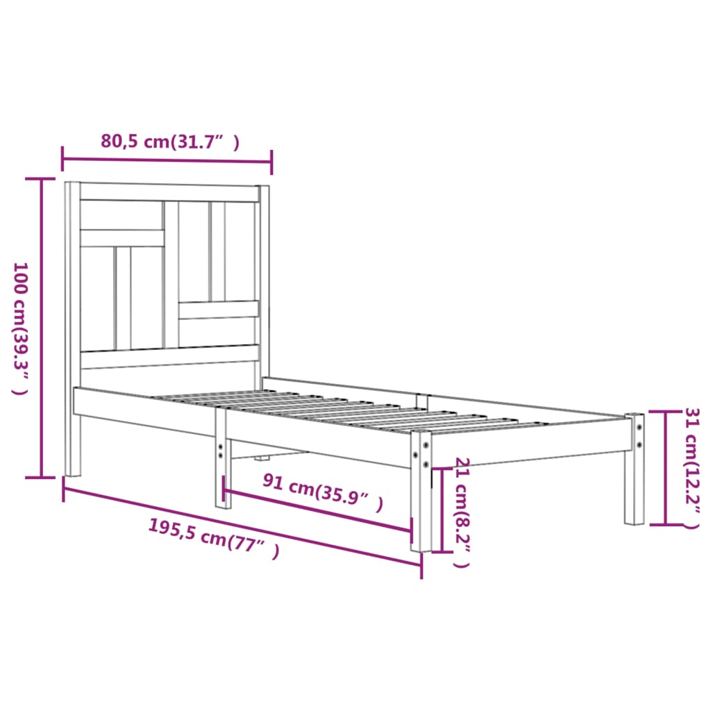 Giroletto in Legno Massello Nero 75x190 cm Small Single - homemem39