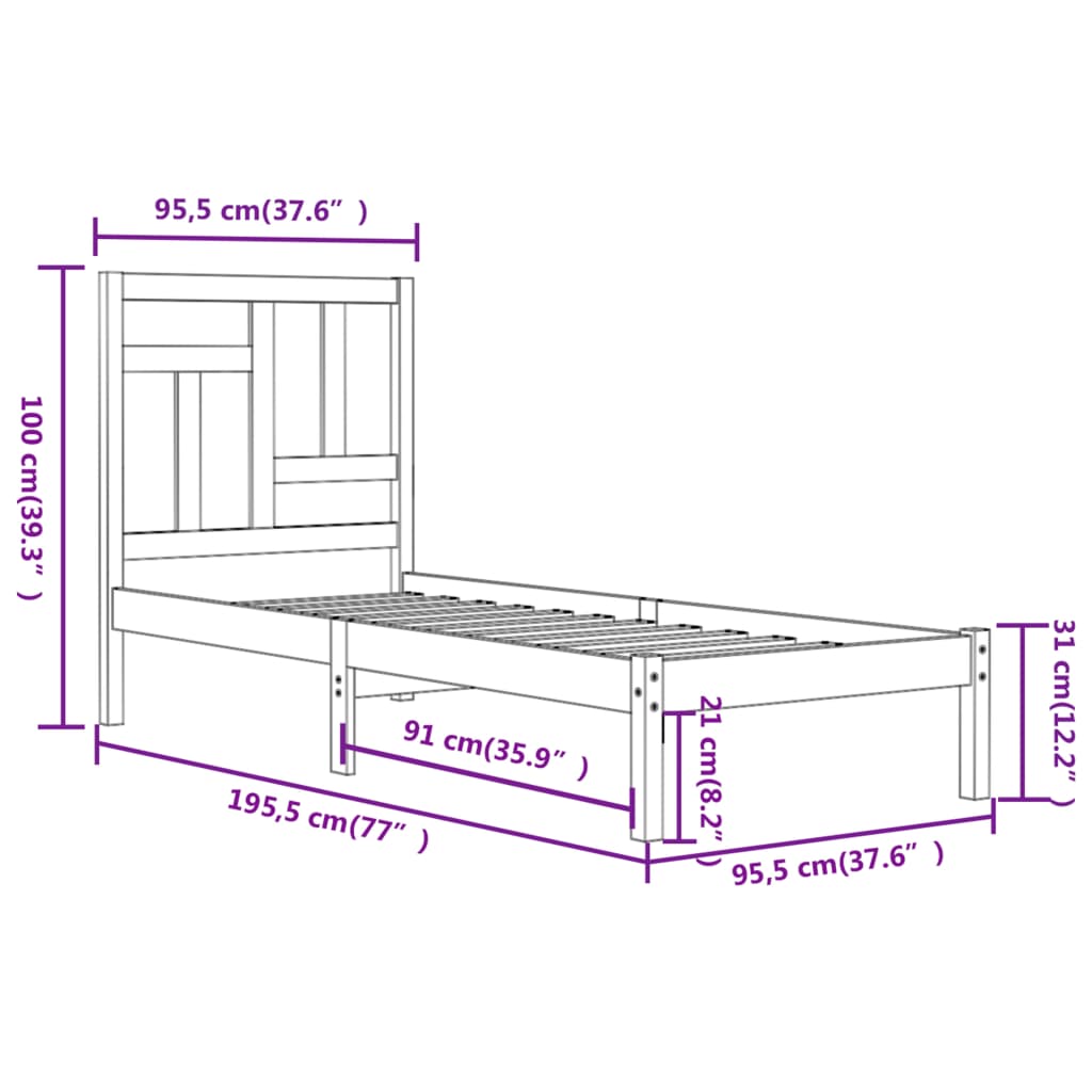 Giroletto Bianco in Legno Massello di Pino 90x190 cm Single - homemem39