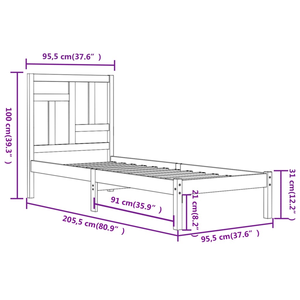 Giroletto Grigio in Legno Massello di Pino 90x200 cm - homemem39