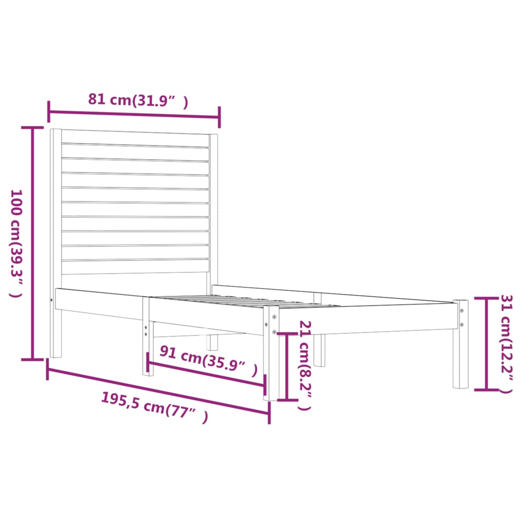 Giroletto Bianco in Legno Massello 75x190 cm Small Single - homemem39