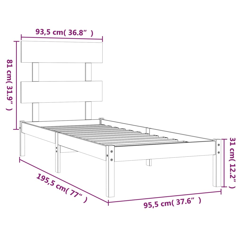 Giroletto Nero in Legno Massello 90x190 cm 3FT6 Single - homemem39