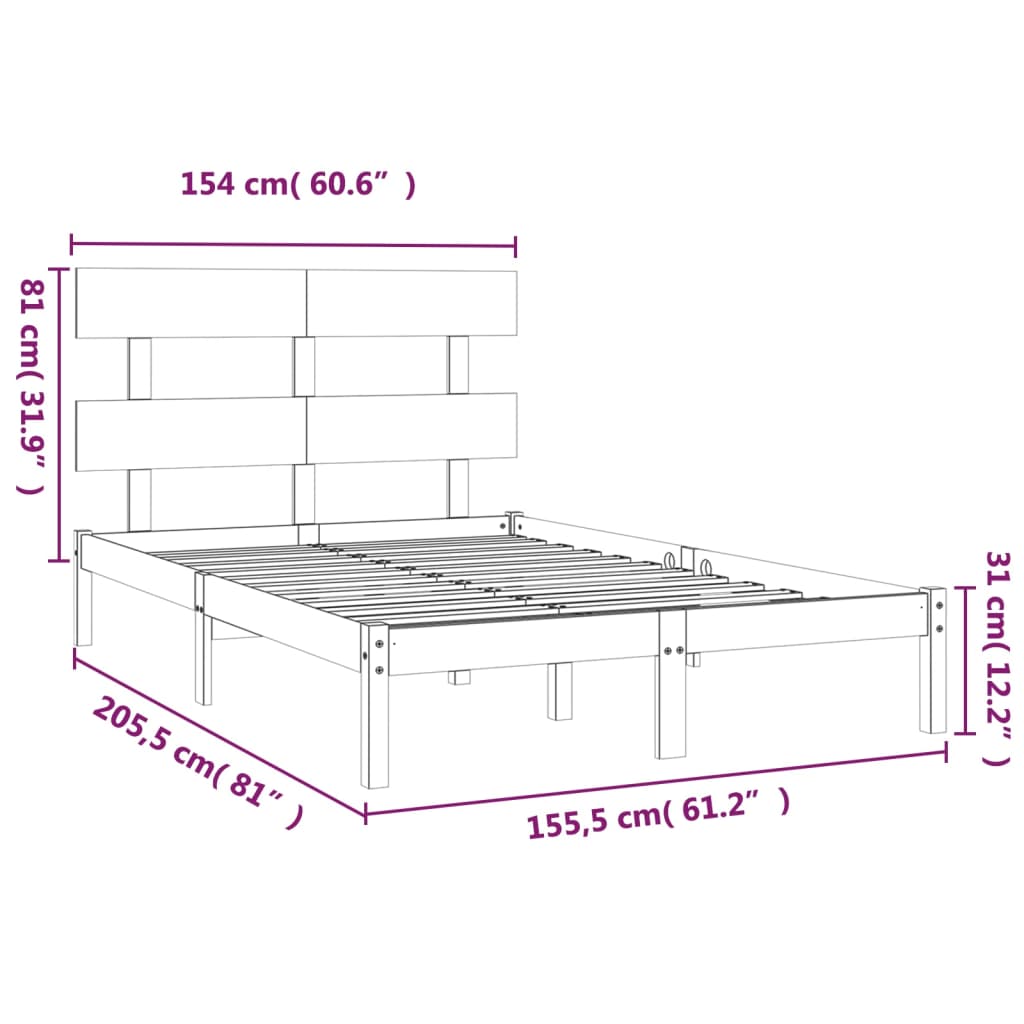 Giroletto Grigio in Legno Massello 150x200 cm 5FT King Size - homemem39