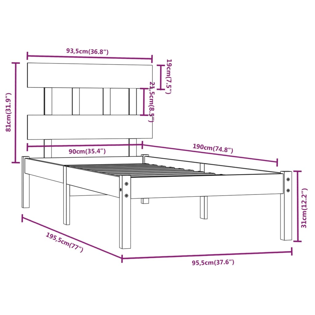 Giroletto Nero in Legno Massello 90x190 cm 3FT6 Single - homemem39