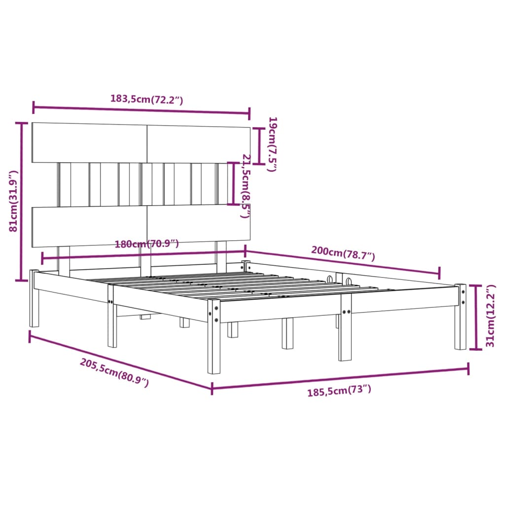 Giroletto Nero in Legno Massello 180x200 cm 6FT Super King - homemem39