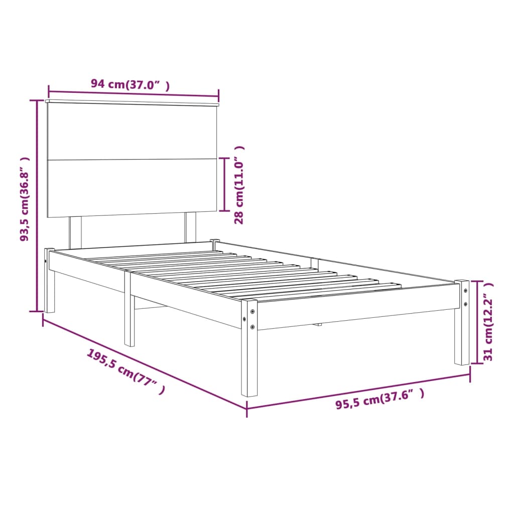 Giroletto Bianco in Legno Massello 90x190 cm Single - homemem39