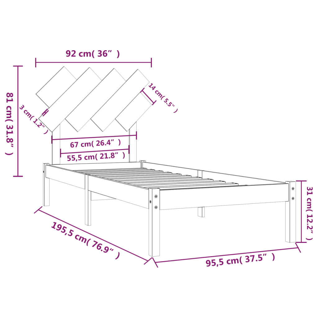 Giroletto 90x190 cm Single in Legno Massello - homemem39