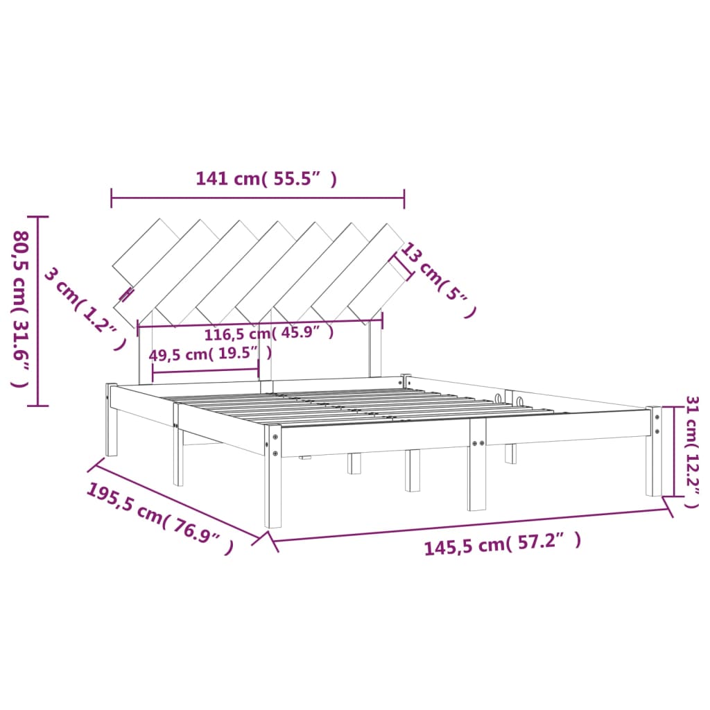 Giroletto Nero 140x190 cm in Legno Massello - homemem39