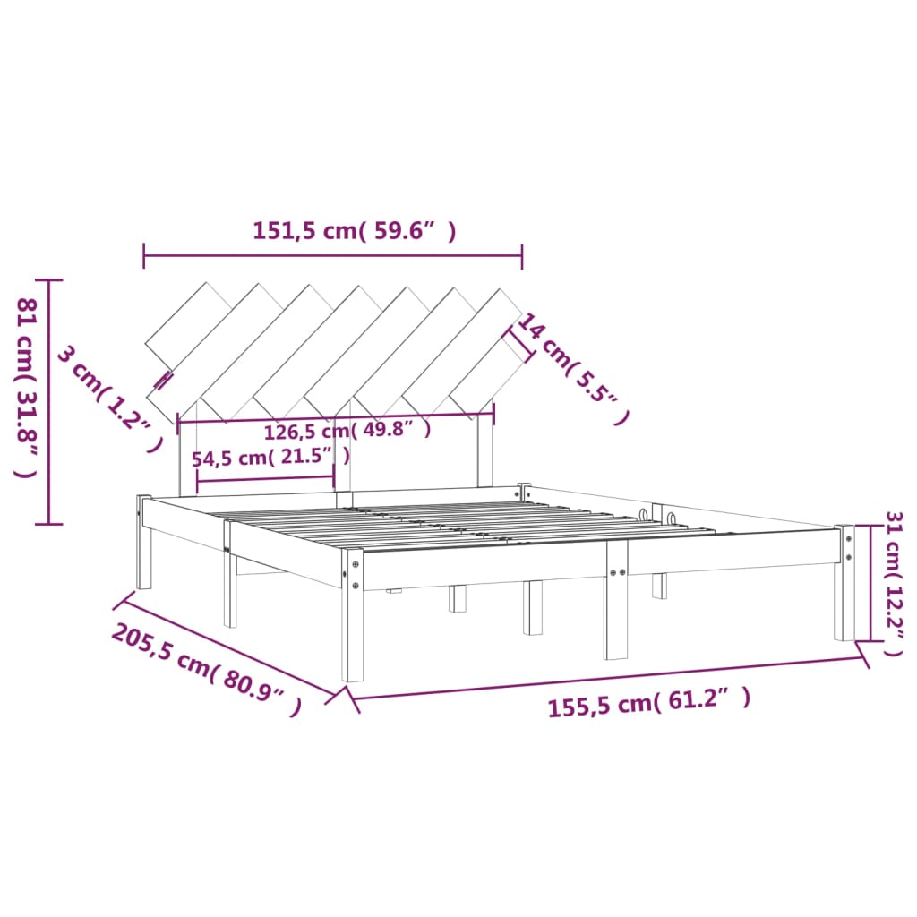 Giroletto Grigio 150x200 cm 5FT King Size in Legno Massello - homemem39