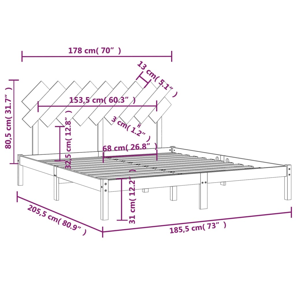 Giroletto Grigio 180x200 cm 6FT Super King in Legno Massello - homemem39