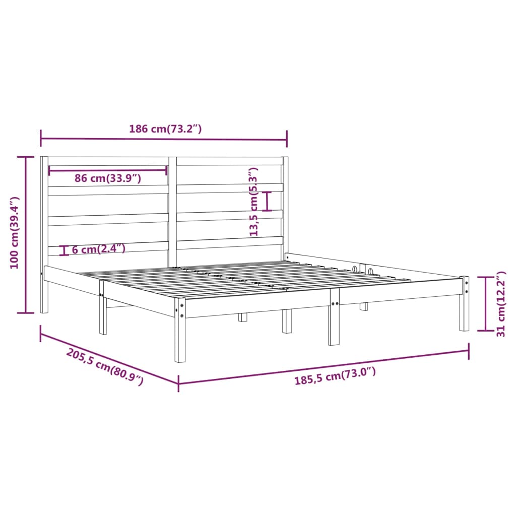 Giroletto Grigio in Legno Massello 180x200 cm 6FT Super King - homemem39