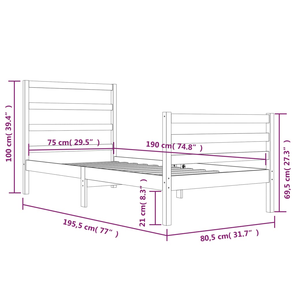 Giroletto in Legno Massello Bianco 75x190 cm Small Single - homemem39