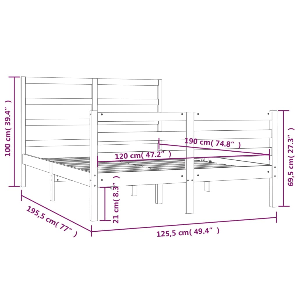 Giroletto in Legno Massello di Pino 120x190 cm 4FT Small Double - homemem39