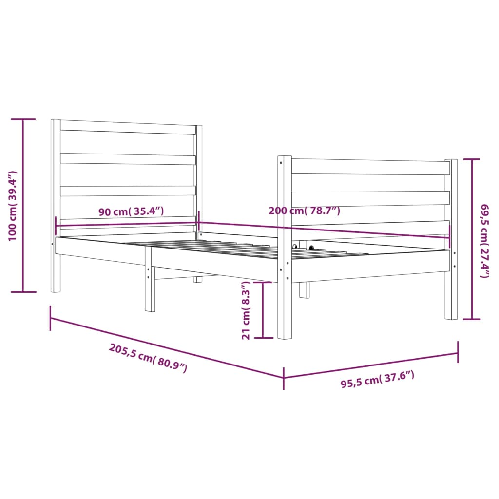 Giroletto in Legno Massello di Pino 90x200 cm - homemem39