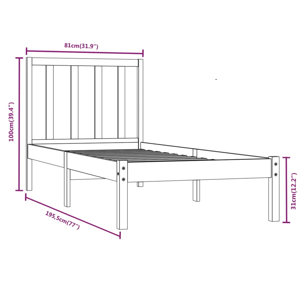 Giroletto in Legno Massello Nero 75x190 cm Small Single - homemem39