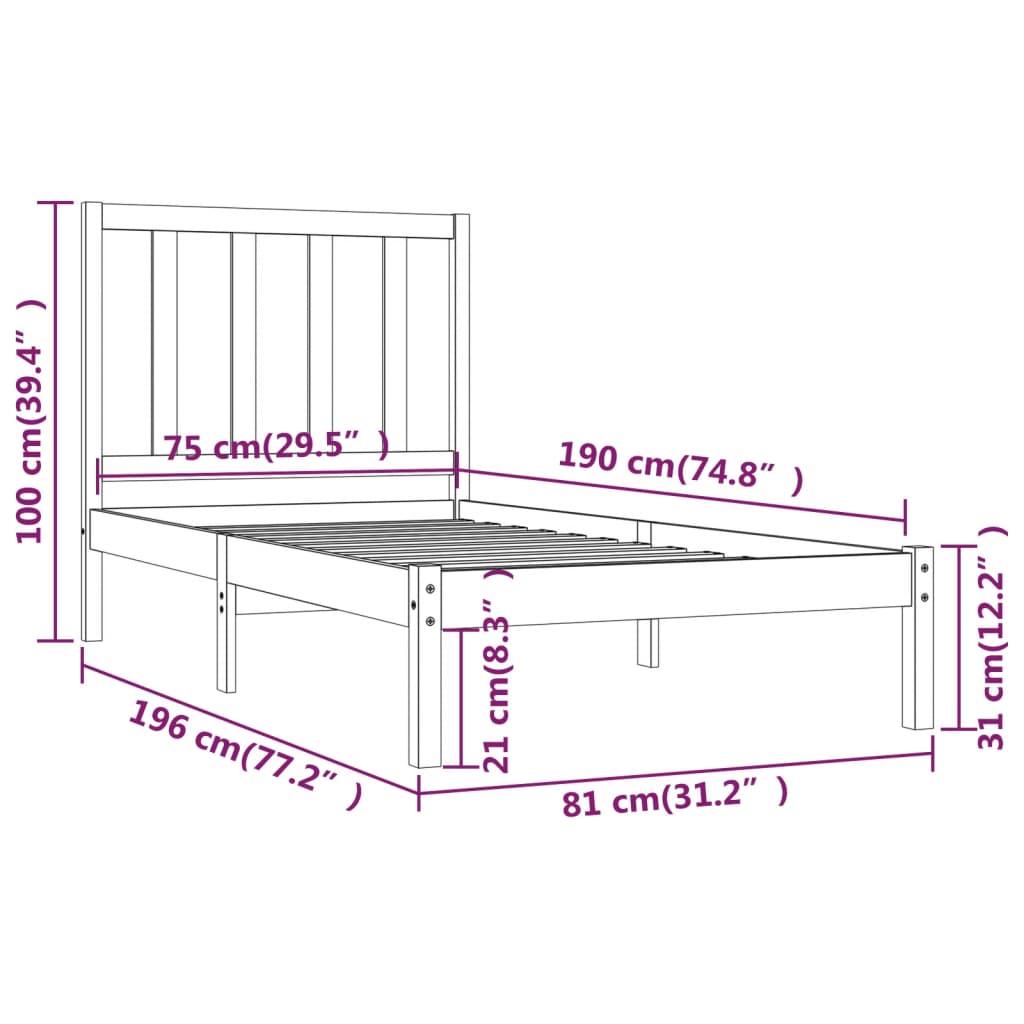 Giroletto in Legno Massello Bianco 75x190 cm Small Single - homemem39