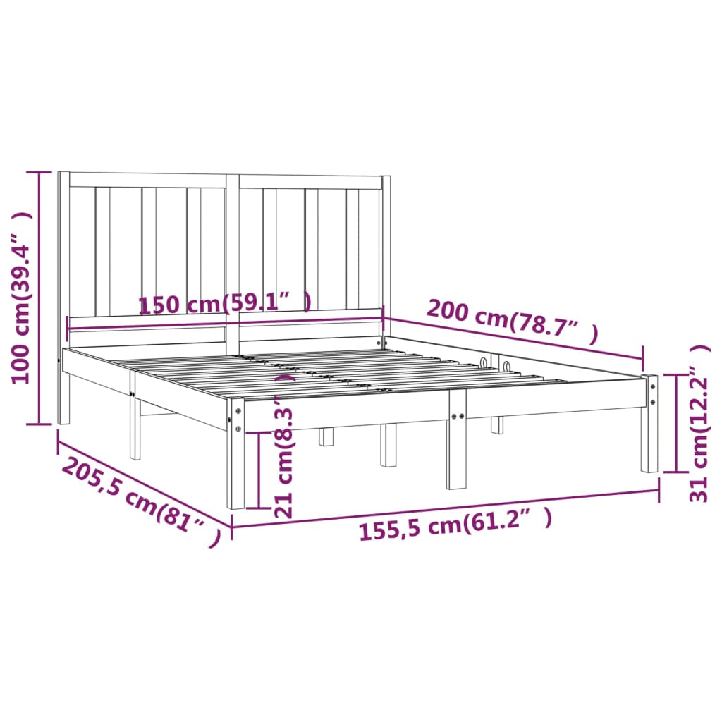 Giroletto Grigio in Legno Massello Pino 150x200cm 5FT King Size - homemem39