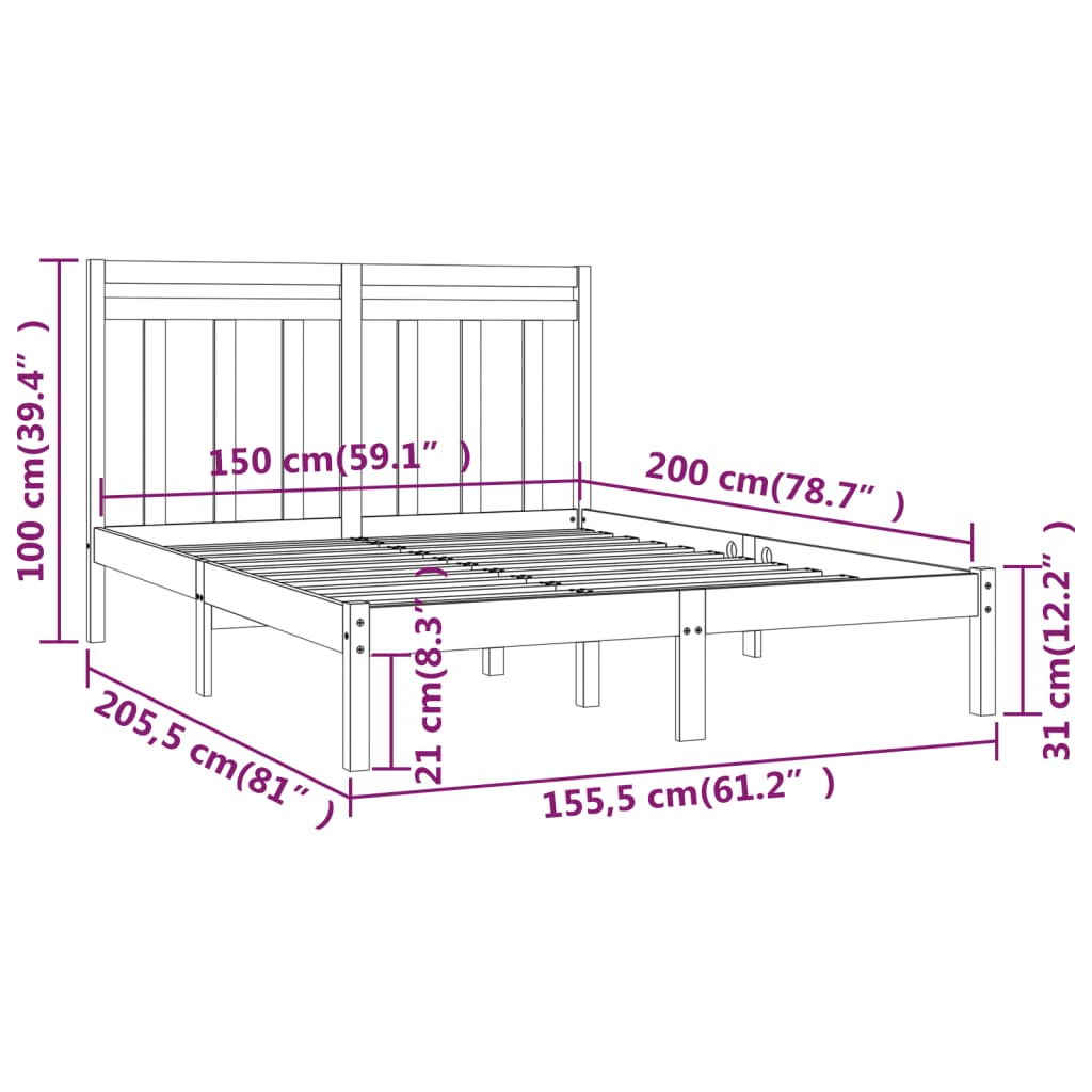 Giroletto Nero in Legno Massello 150x200 cm King Size - homemem39