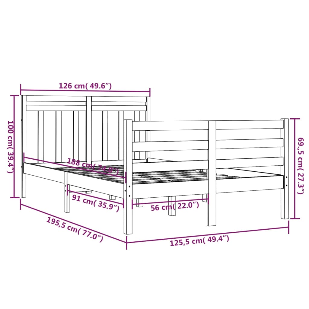 Giroletto Miele in Legno Massello 120x190 cm 4FT Small Double - homemem39