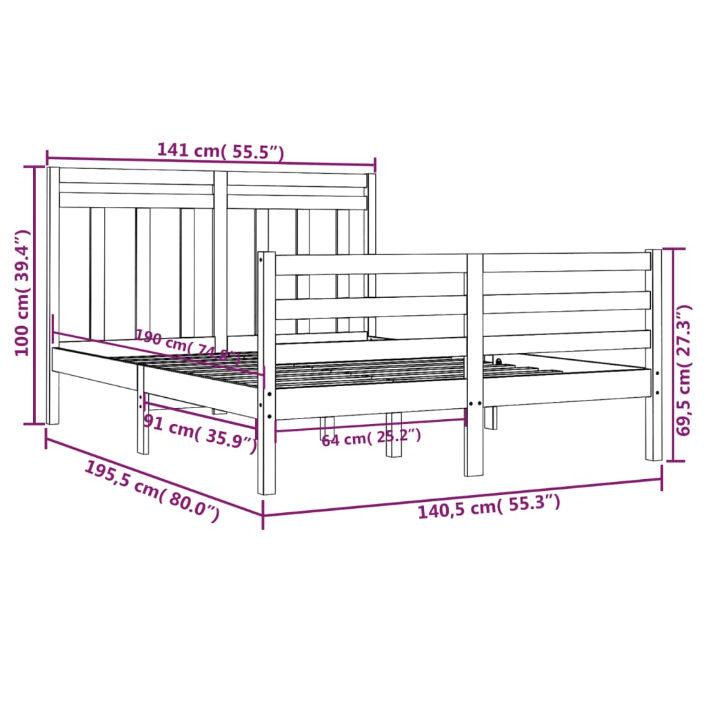 Giroletto Bianco in Legno Massello 135x190 cm Double - homemem39