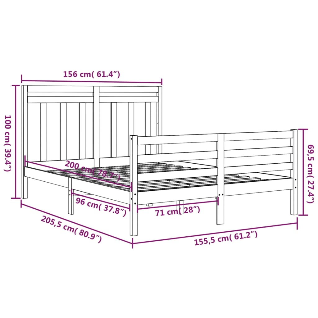 Giroletto Bianco in Legno Massello 150x200 cm King Size - homemem39