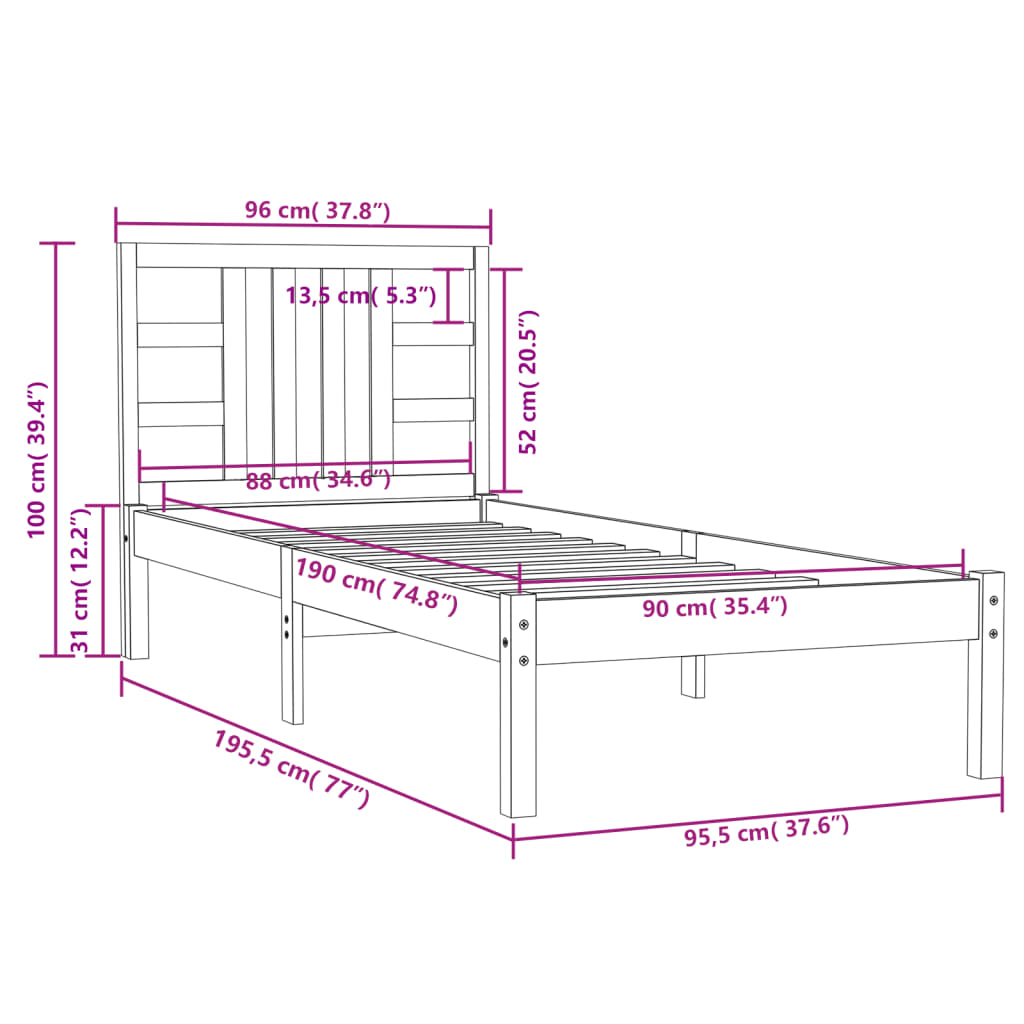 Giroletto Bianco in Legno Massello 90x190 cm Single - homemem39