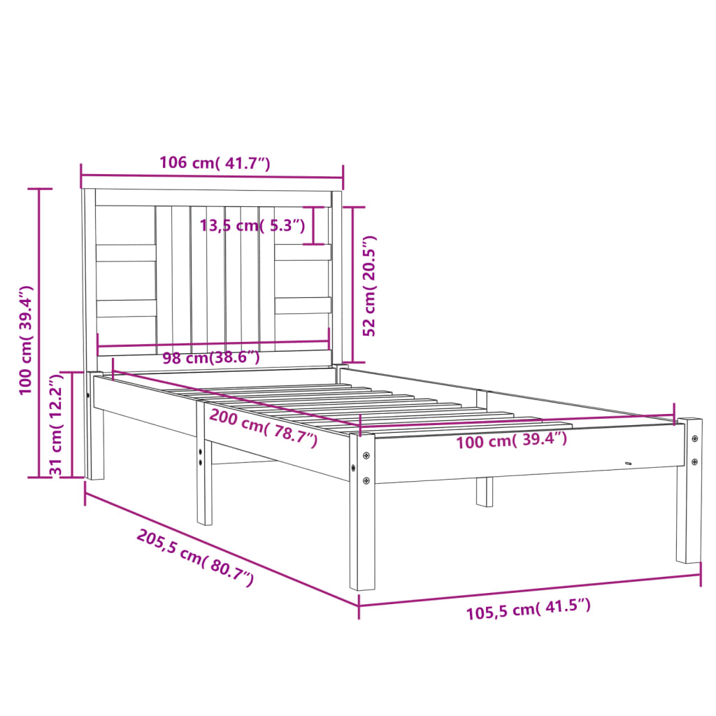 Giroletto Bianco in Legno Massello 100x200 cm - homemem39