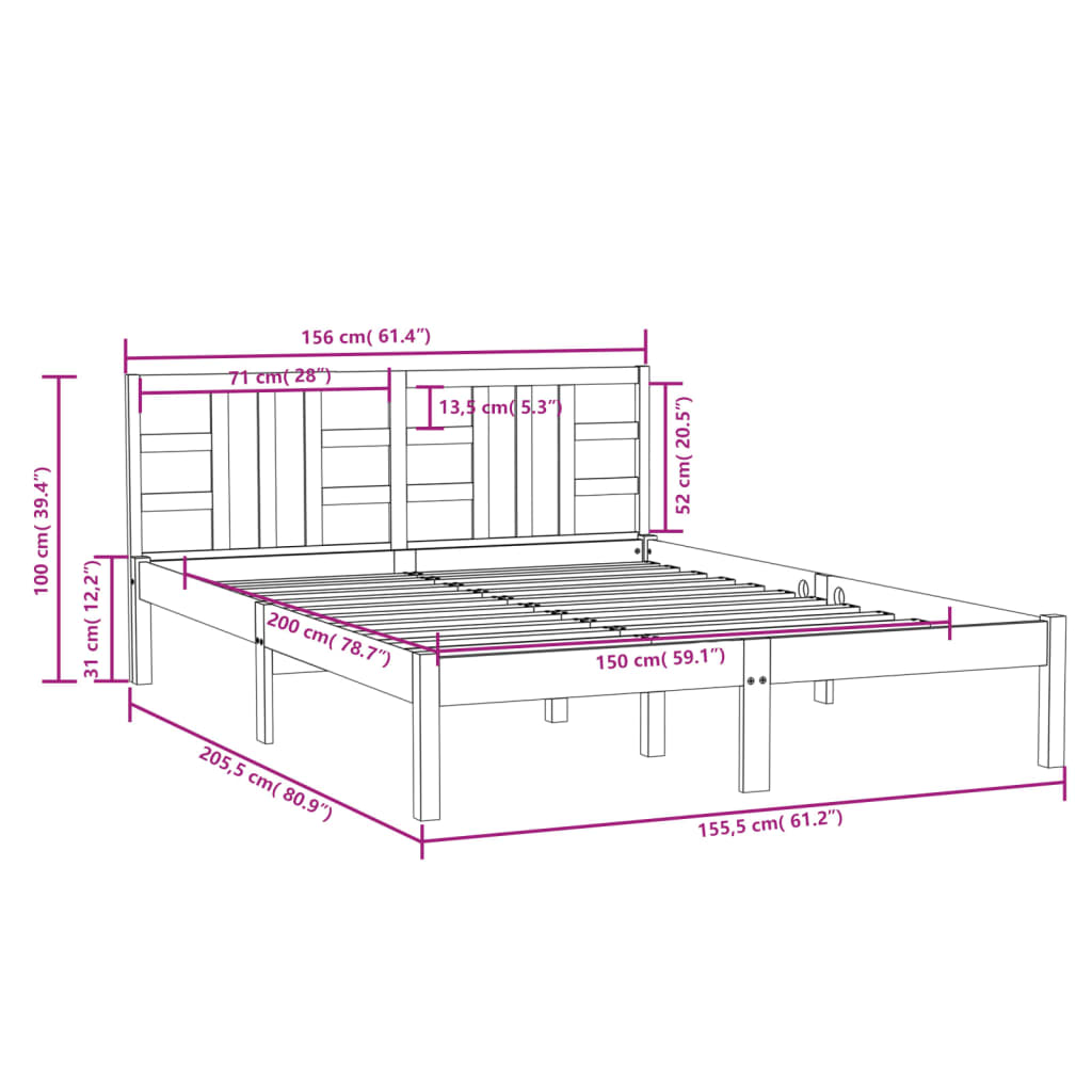 Giroletto Bianco in Legno Massello 150x200 cm King Size - homemem39