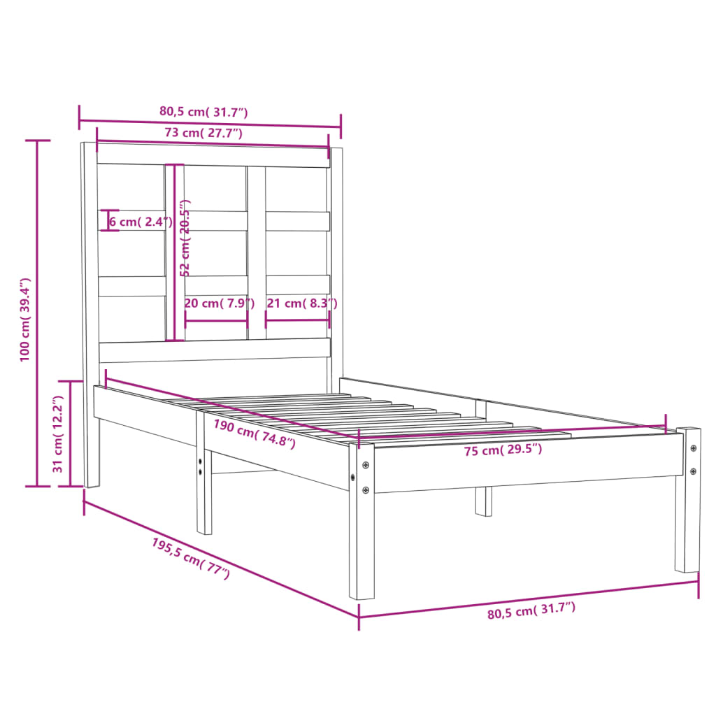 Giroletto in Legno Massello 75x190 cm Small Single - homemem39