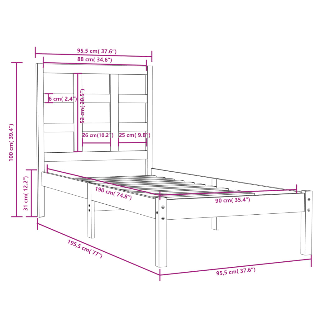 Giroletto in Legno Massello 90x190 cm Single - homemem39