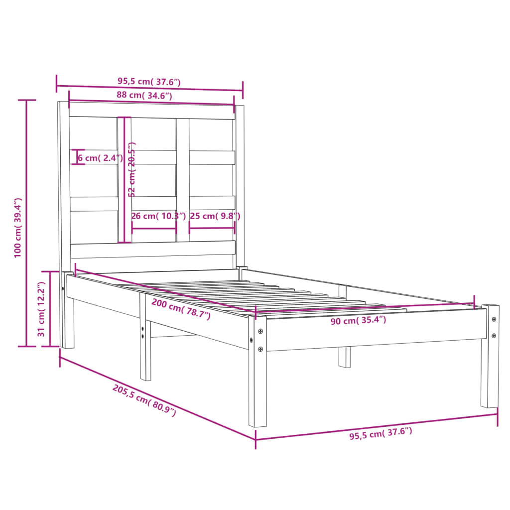 Giroletto Bianco in Legno Massello 90x200 cm - homemem39