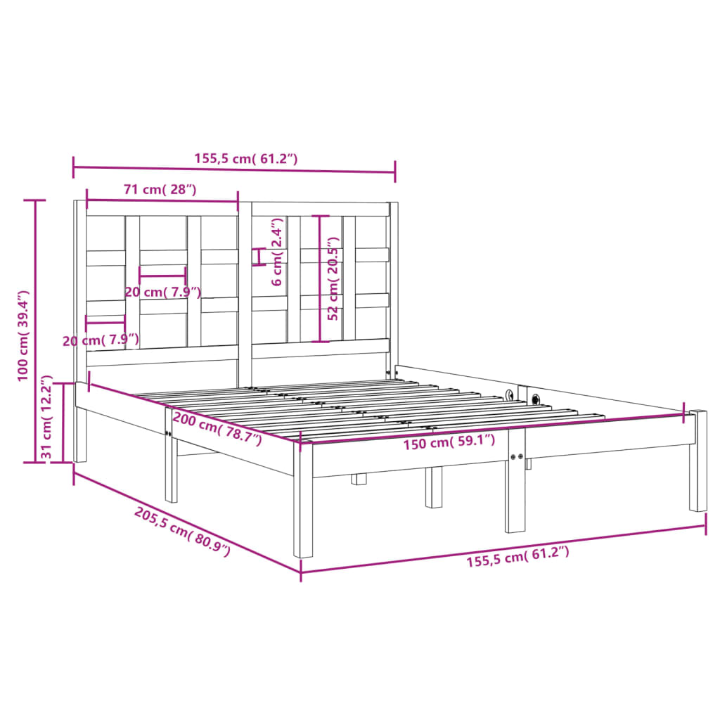 Giroletto Bianco in Legno Massello 150x200 cm King Size - homemem39