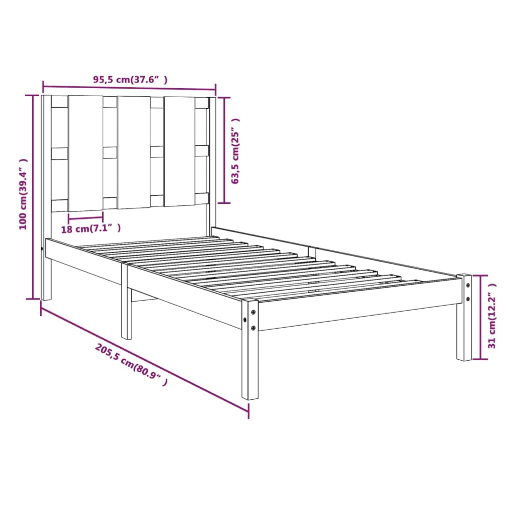 Giroletto Bianco in Legno Massello di Pino 90x200 cm - homemem39