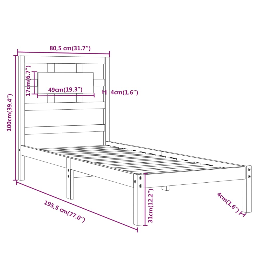 Giroletto in Legno Massello 75x190 cm Small Single - homemem39