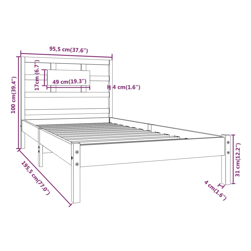 Giroletto Bianco in Legno Massello 90x190 cm Single - homemem39