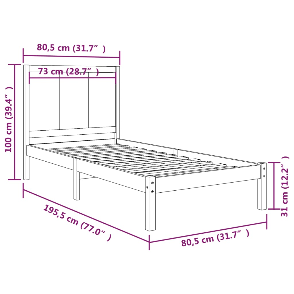 Giroletto in Legno Massello Grigio 75x190 cm Small Single - homemem39