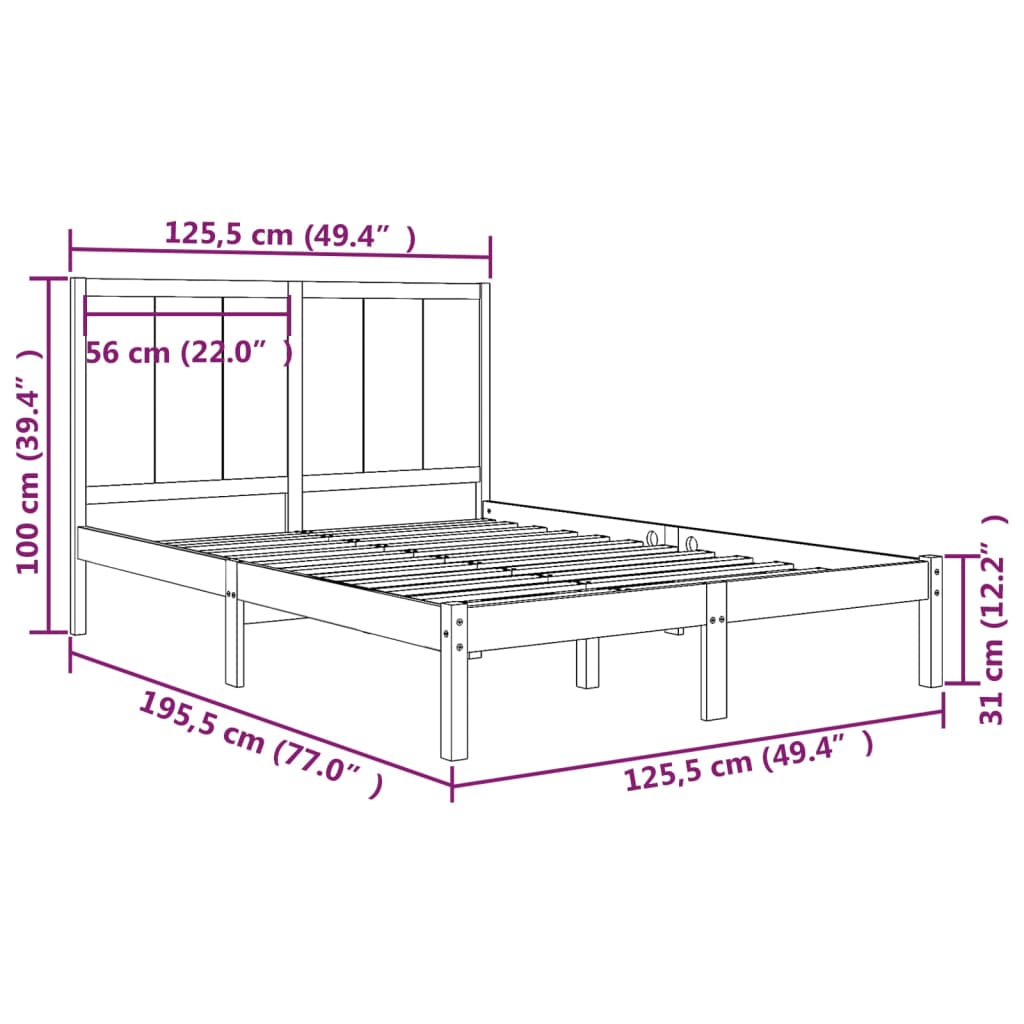 Giroletto Nero Legno Massello Pino 120x190 cm 4FT Small Double - homemem39