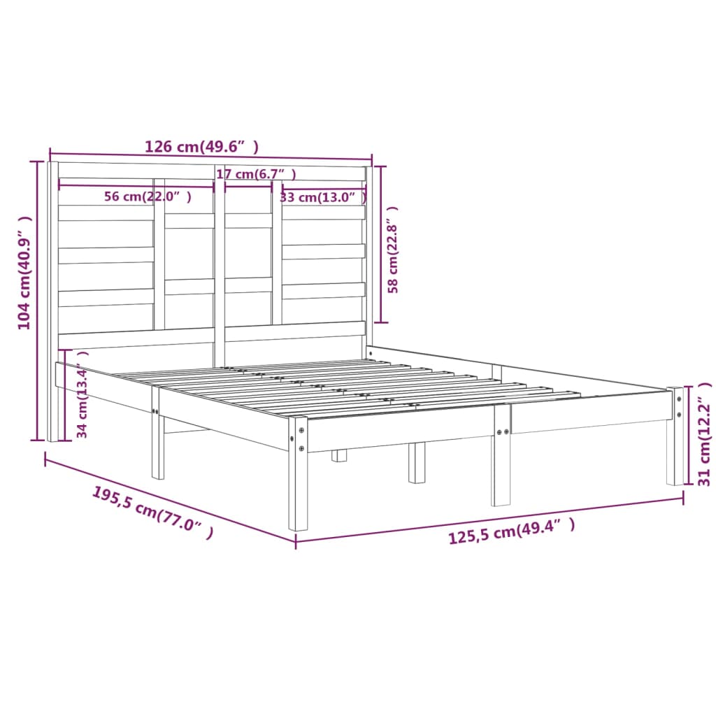 Giroletto Nero in Legno Massello 120x190 cm 4FT Small Double - homemem39