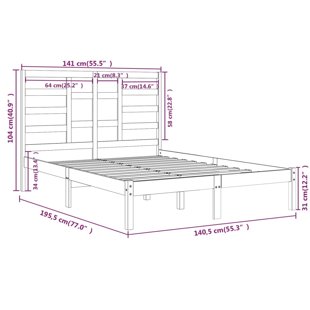 Giroletto in Legno Massello 135x190 cm 4FT6 Double - homemem39