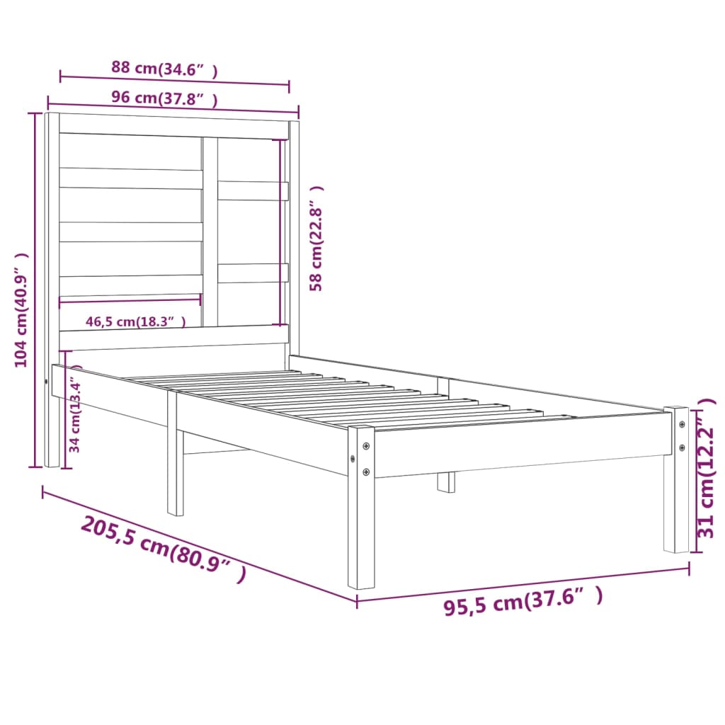 Giroletto Bianco in Legno Massello 90x200 cm - homemem39